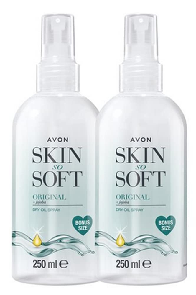 AVON SKIN SO SOFT Original Jojoba Dry Oil Spray - 8.45 Fl.oz, Body Oil After Shower (2- PACK)