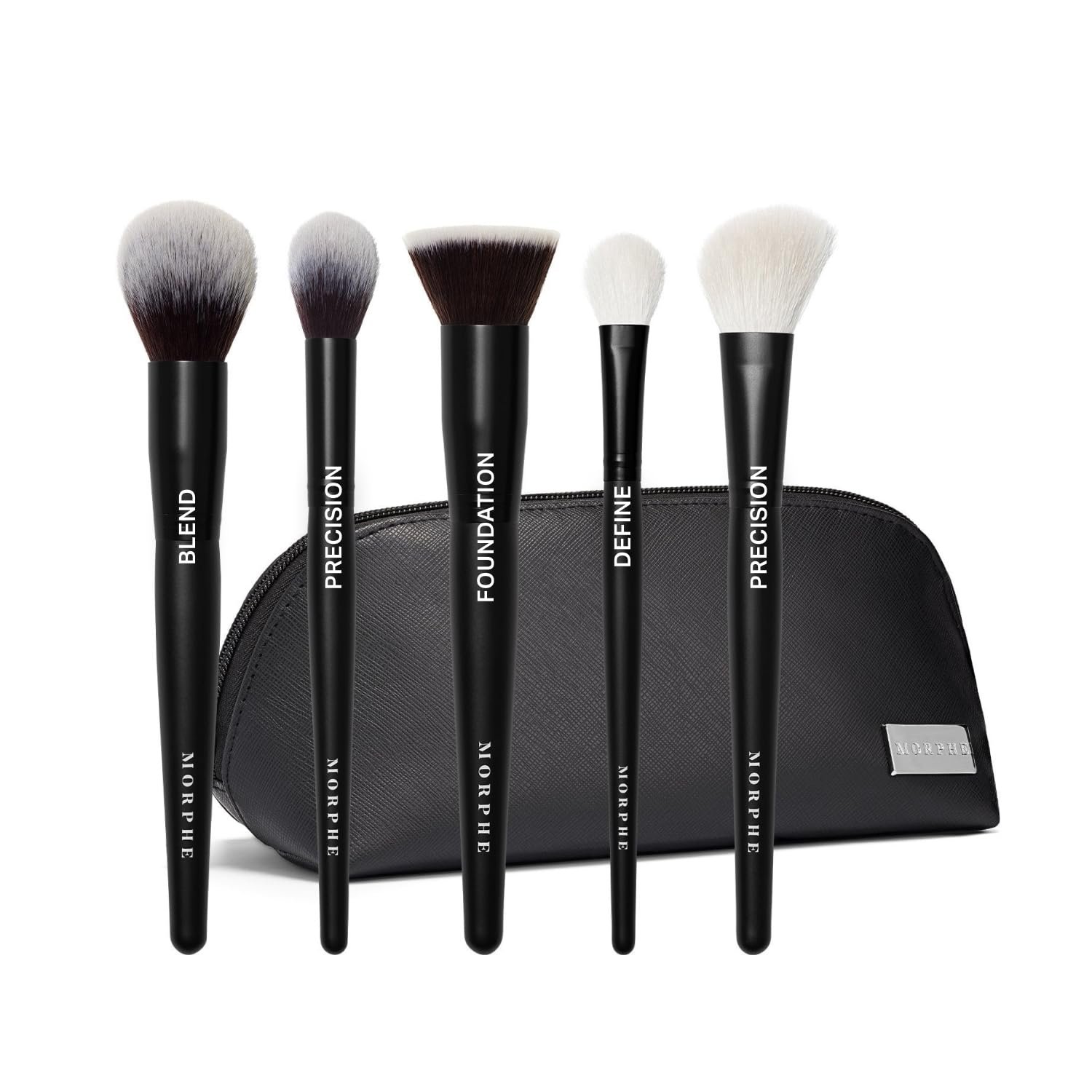 Morphe Face The Beat Makeup Brushes - 5 Piece Makeup Brush Set with Foundation, Blush, Contour & Blending Brushes - Made with Synthetic Bristles & Includes Makeup Brush Case (5 Count)