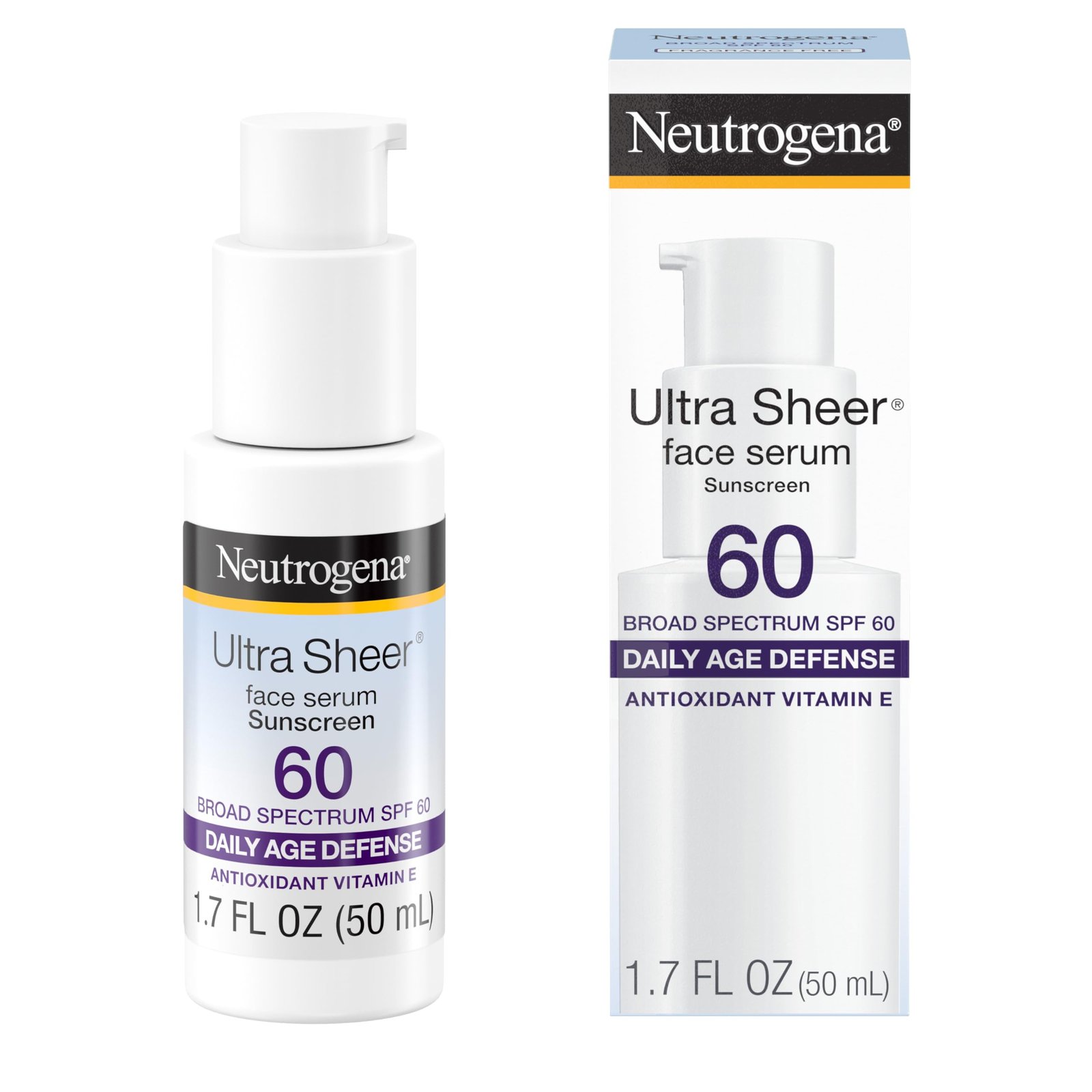 Neutrogena Ultra Sheer Face Sunscreen with Vitamin E & SPF 60, Sunscreen for Face with Broad Spectrum UVA/UVB Protection, Fragrance-Free, Oxybenzone-Free, Water-Resistant (80 minutes), 1.7 Fl Oz