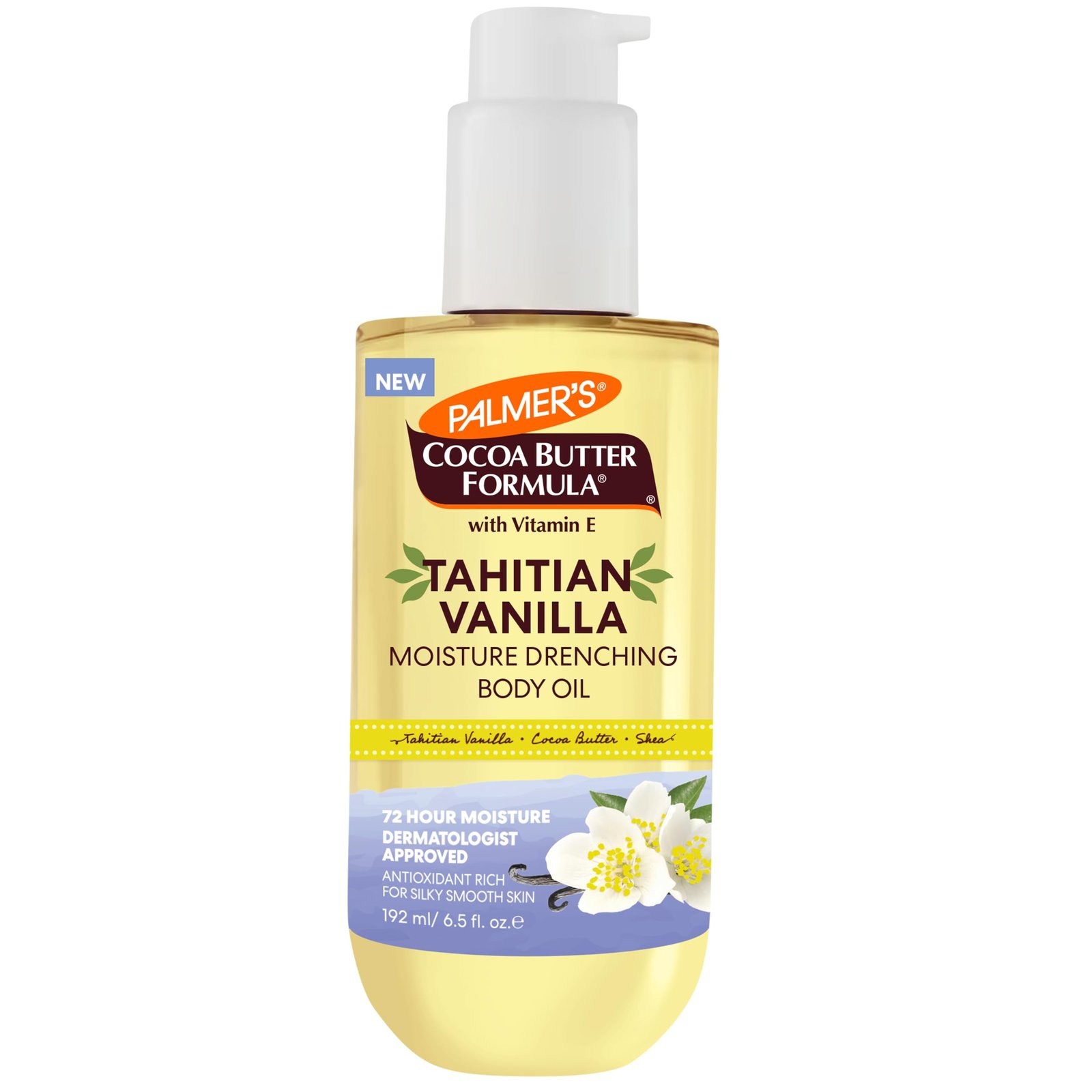 Palmer's Cocoa Butter Formula Body Oil, Moisture Drenching Tahitian Vanilla, 6.5 Oz, 72Hr Hydration with Shea Butter & Vitamin E for Softer Skin, Protects & Soothes Dryness, Dermatologist Approved