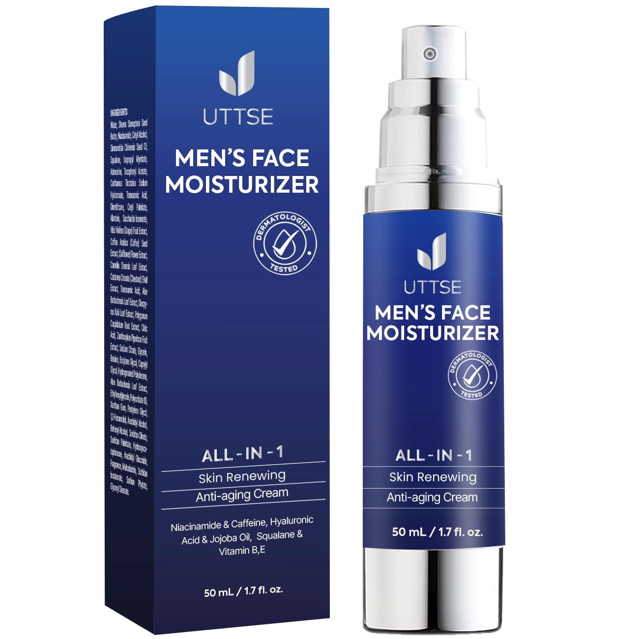 6-in-1 Face Cream for Men: Anti Aging & Wrinkle Cream for Men with Collagen, Hyaluronic Acid, Vitamins E & B, Shea Butter - Dark Spots Remover & Eye Bags Treatment - 1.7 oz.