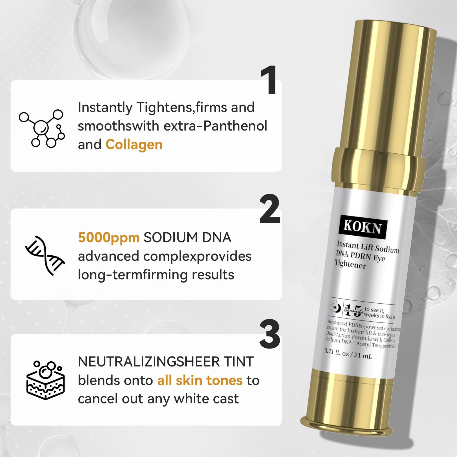 KOKN 15S Instant Firmx Eye&Face Cream | Temporary Eye Tightener | Smooths Wrinkles,Puffy Eyes & Bags | 4-IN-1 Skincare| 5000ppm PDRN,Panthenol,Collagen Formula for LongTerm Repair, 0.71 Fl Oz