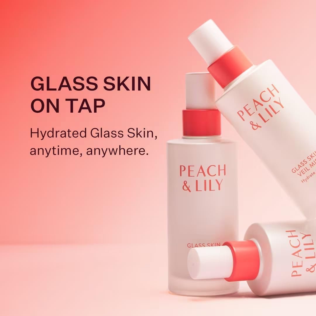 Peach & Lily - Glass Skin Veil Mist (3.38 ounces) - Hydrate & Glow - Facial Mist - Weightless - Cucumber Water, Lotus, Peach, Reishi Mushroom - Self Care - Vegan & Cruelty Free - Korean Beauty