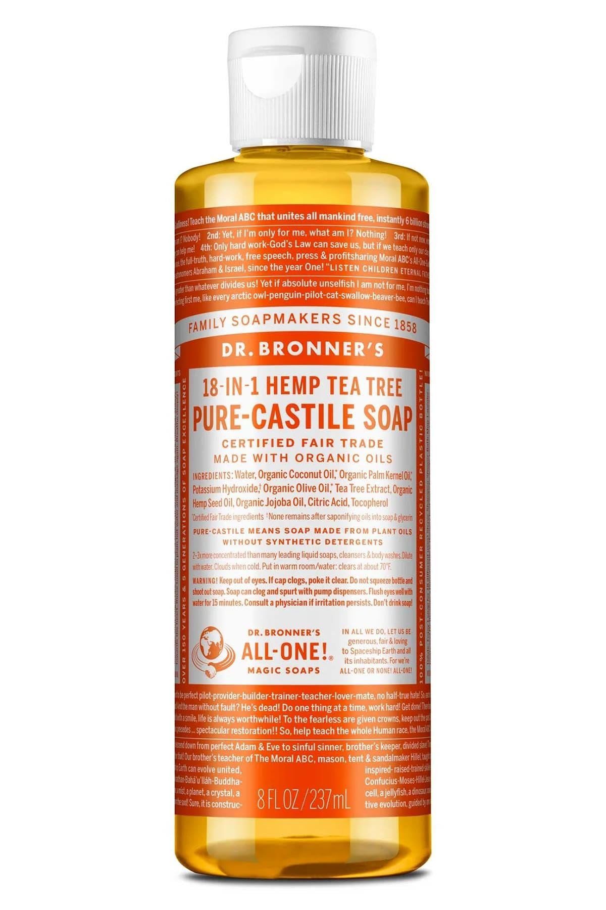 DR. BRONNER'S Castile LIQ SP,OG3,T/Tree 8 OZ 1-EA