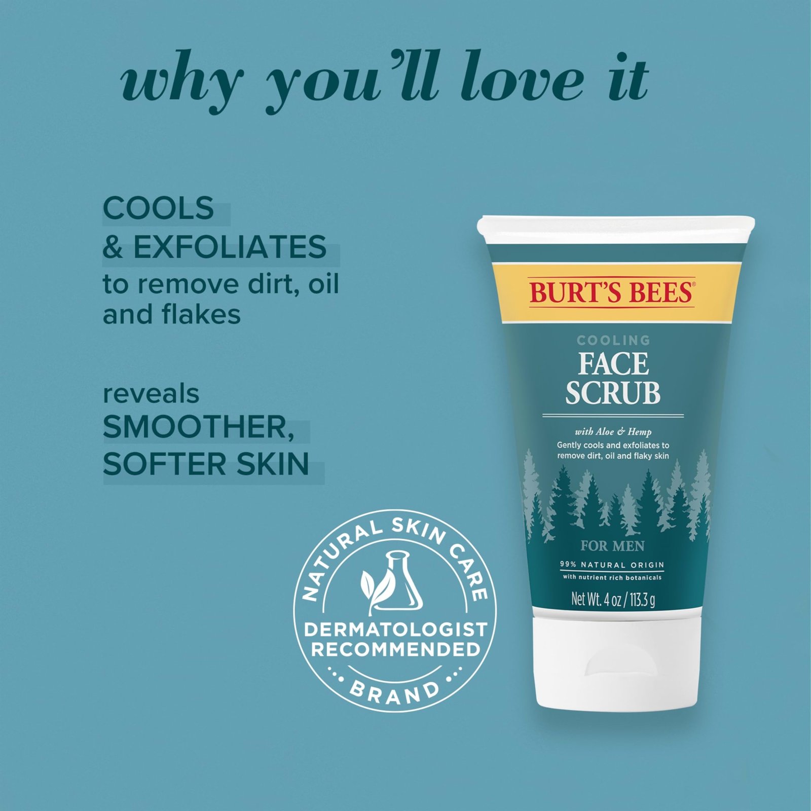 Burt's Bees Cooling Face Scrub with Aloe & Hemp, For Men, 4 Ounces