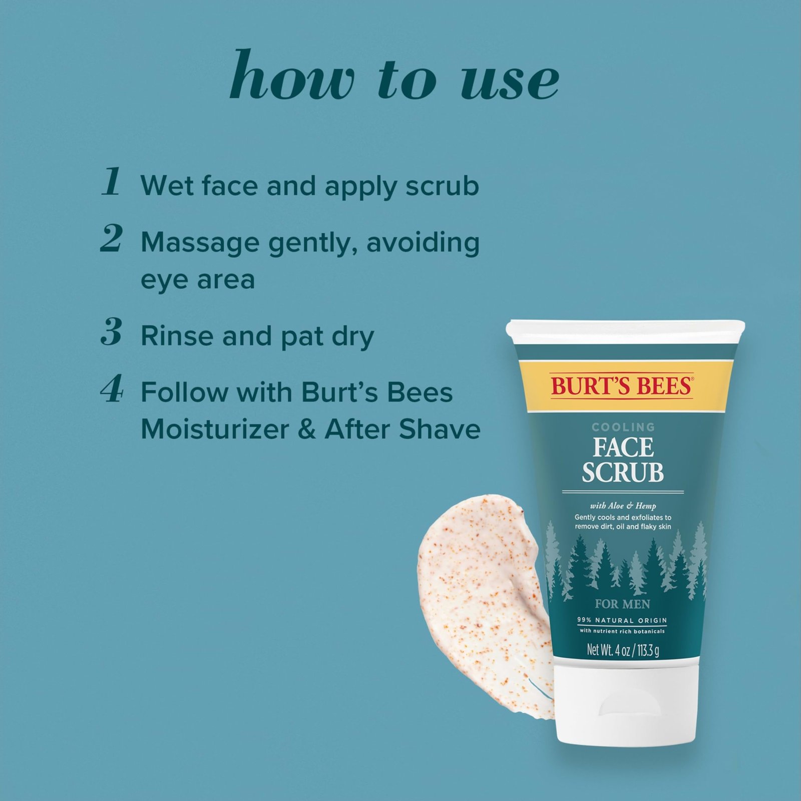 Burt's Bees Cooling Face Scrub with Aloe & Hemp, For Men, 4 Ounces